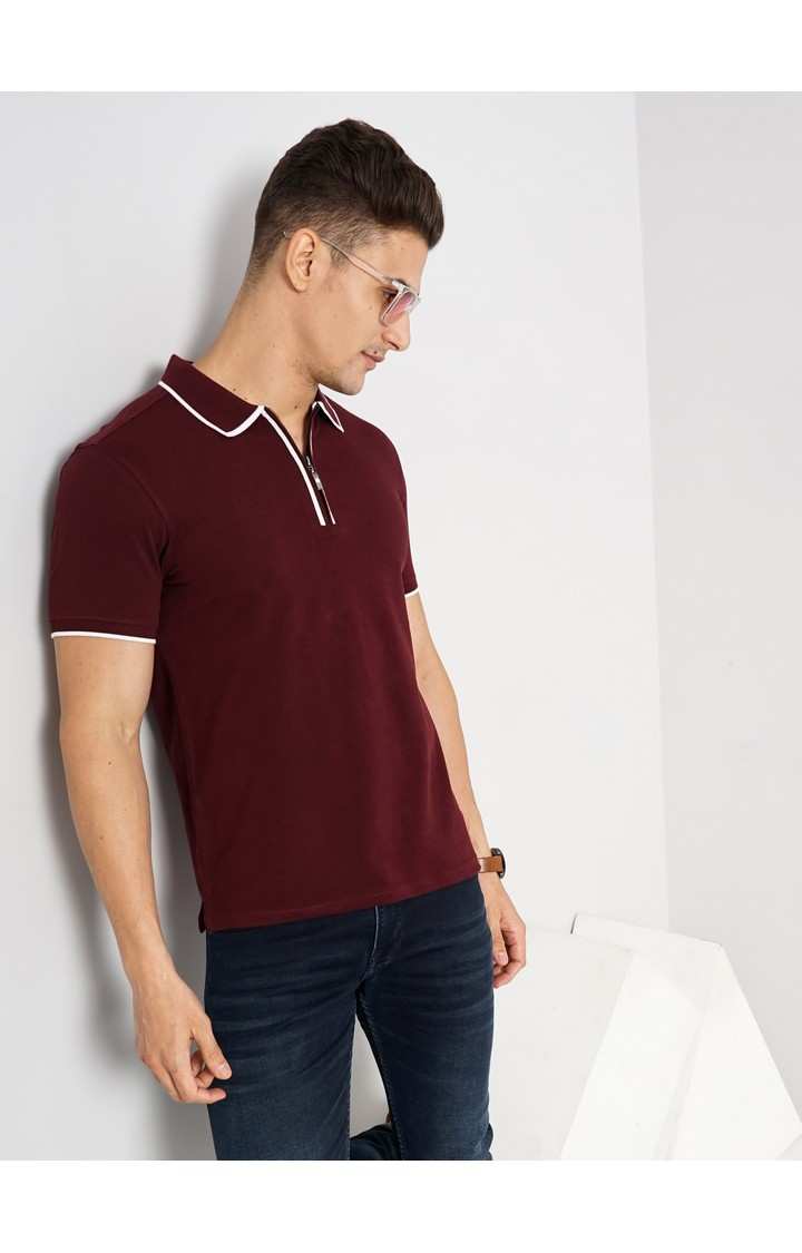 Men's Red Solid Polos