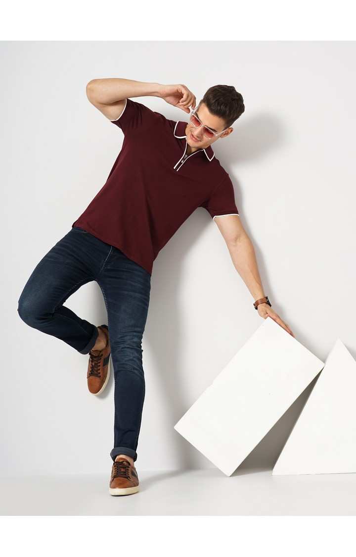 Men's Red Solid Polos