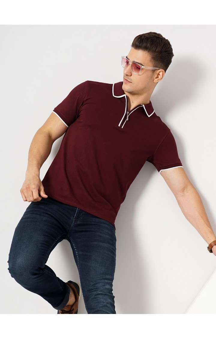 Men's Red Solid Polos