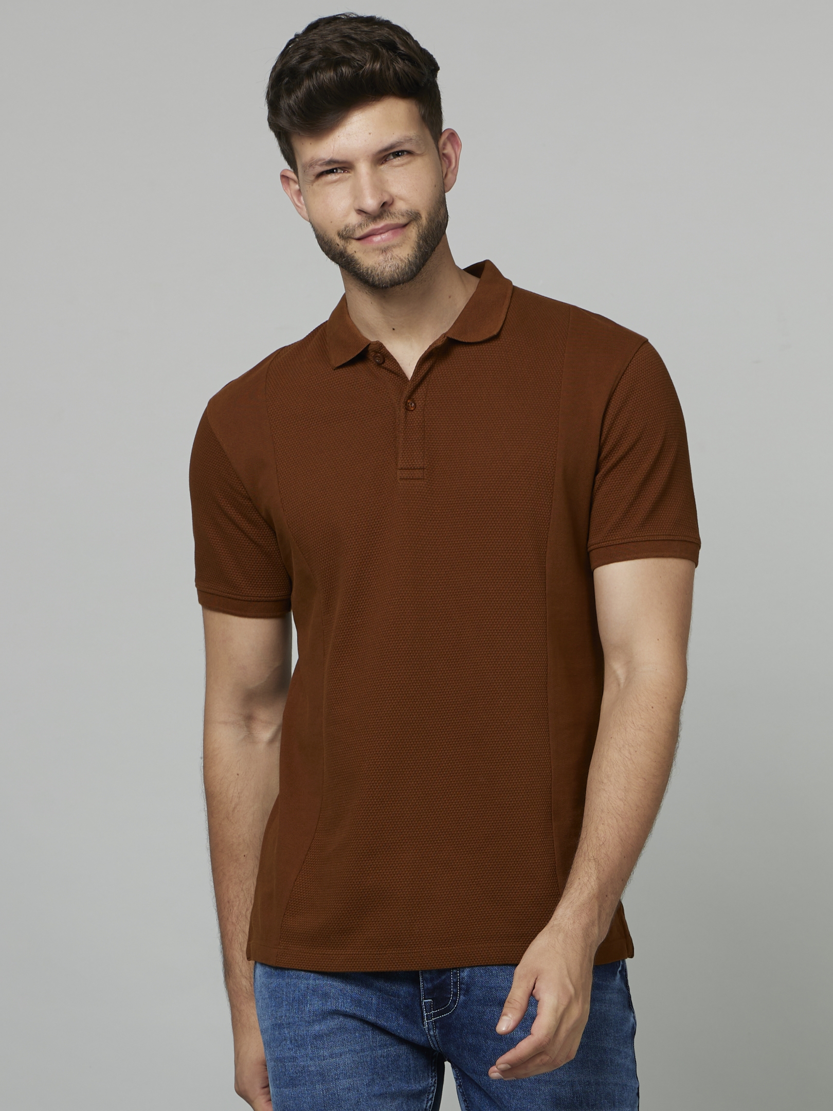 Men's Brown Solid Polos