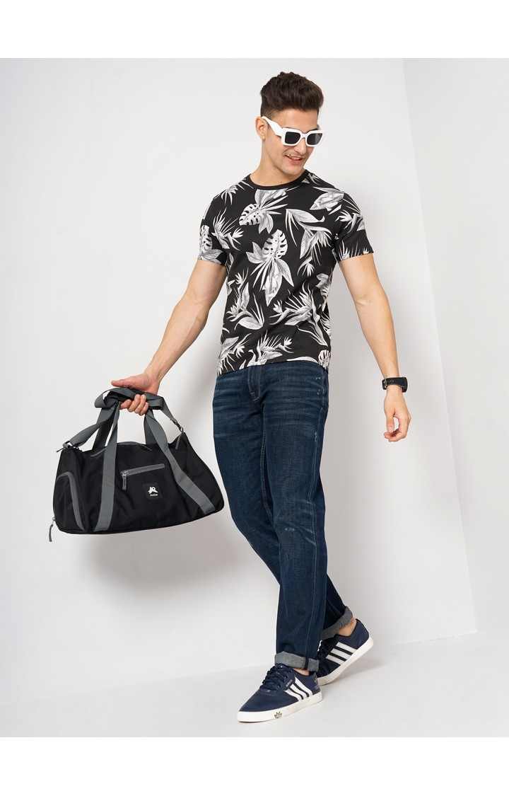 Men's Black Floral Regular T-Shirts