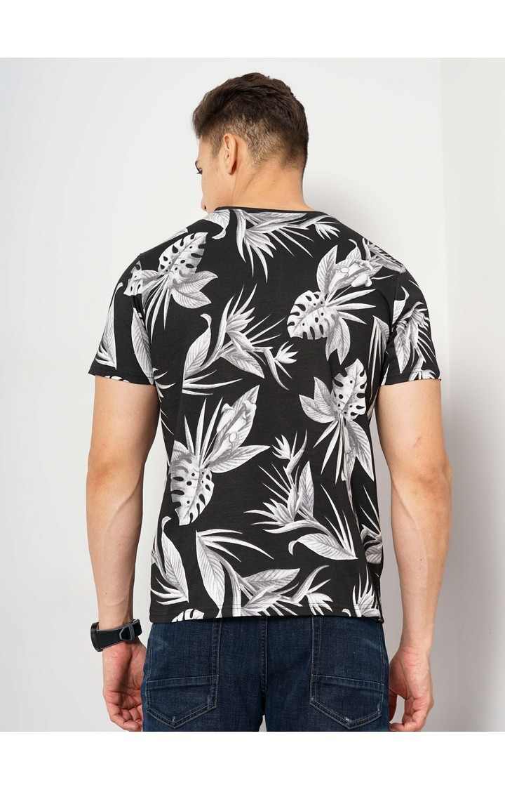 Men's Black Floral Regular T-Shirts