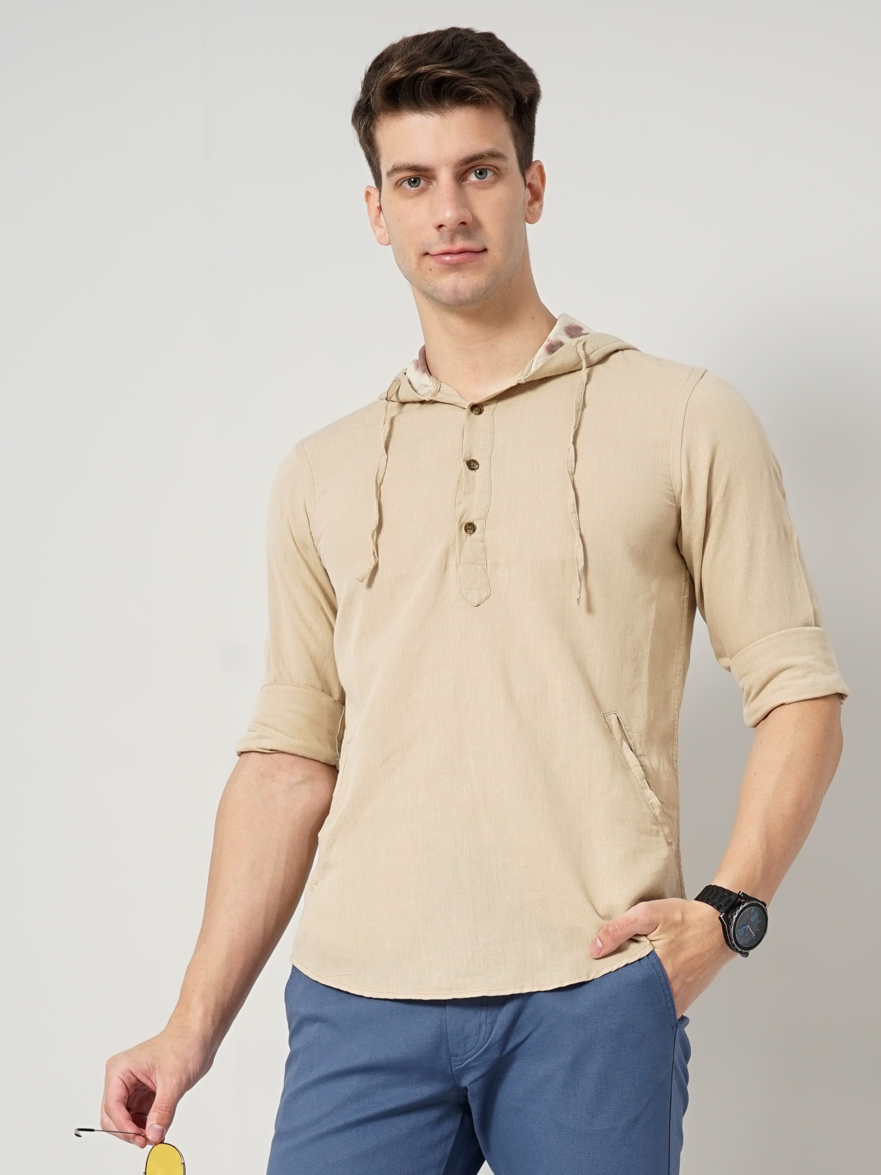 celio | Men's Beige Solid Casual Shirts
