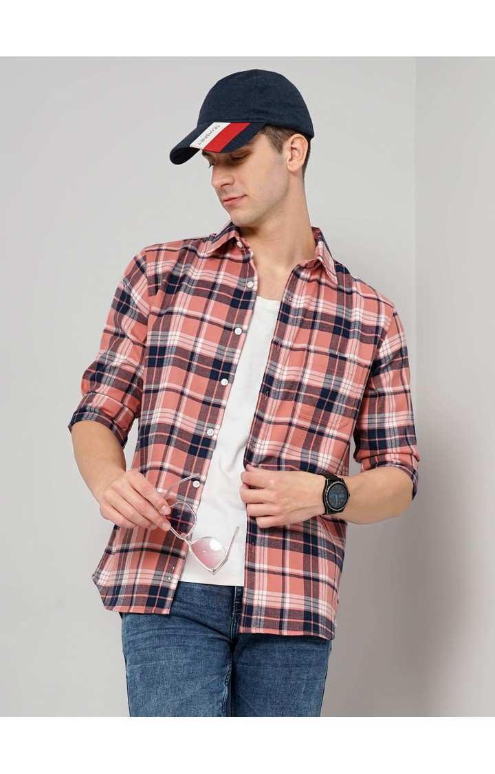 Men's Pink Checked Casual Shirts