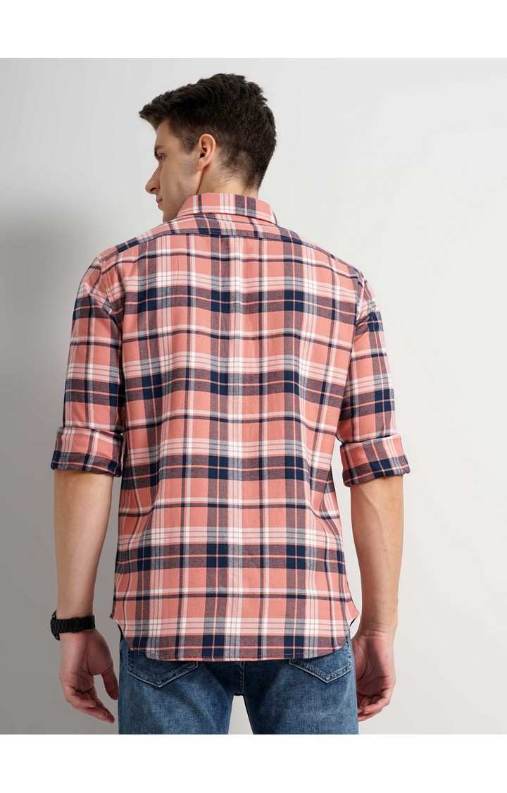 Men's Pink Checked Casual Shirts