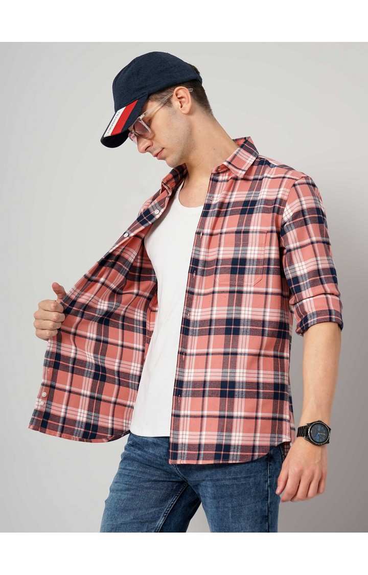 Men's Pink Checked Casual Shirts