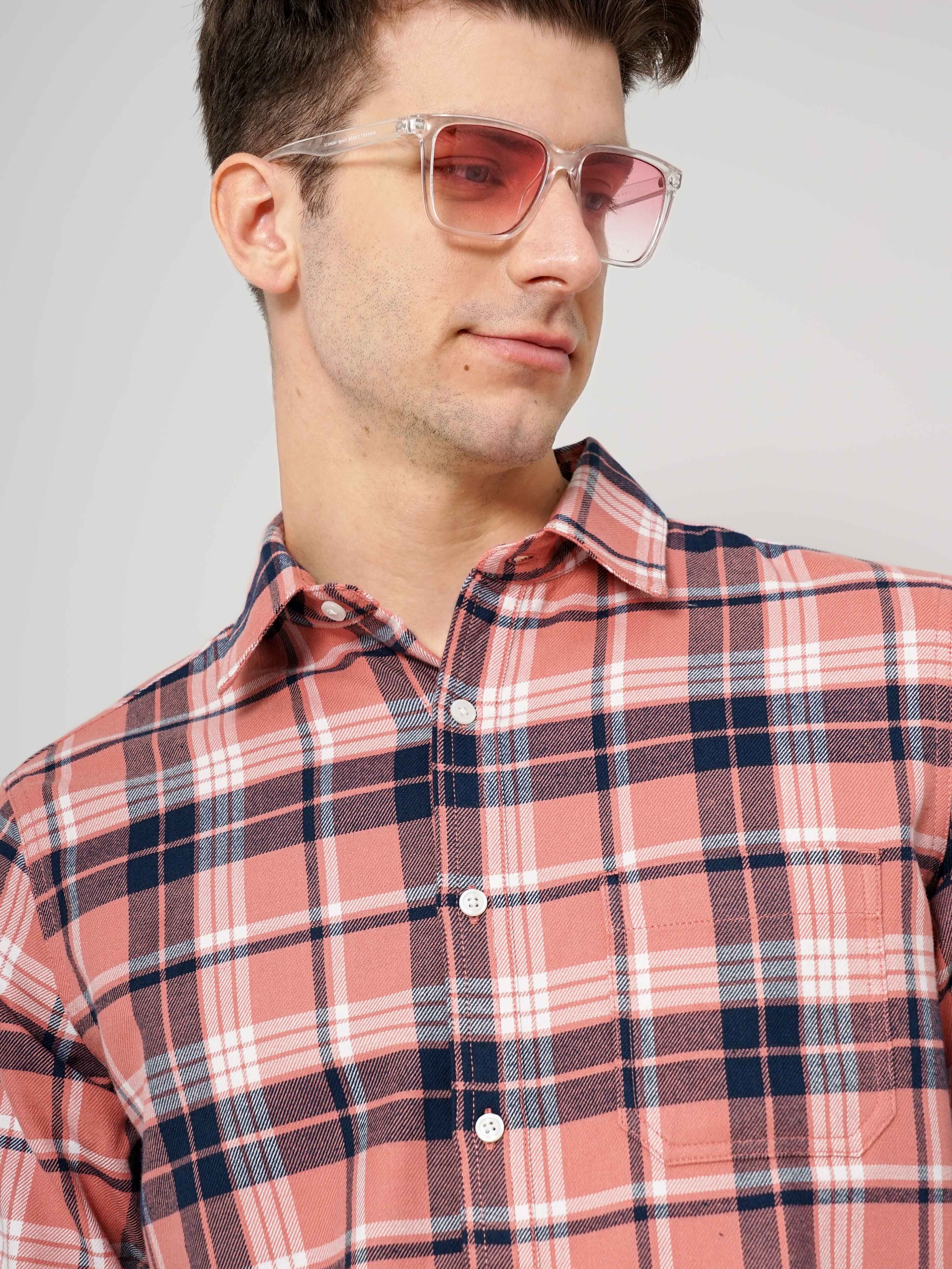 Men's Pink Checked Casual Shirts