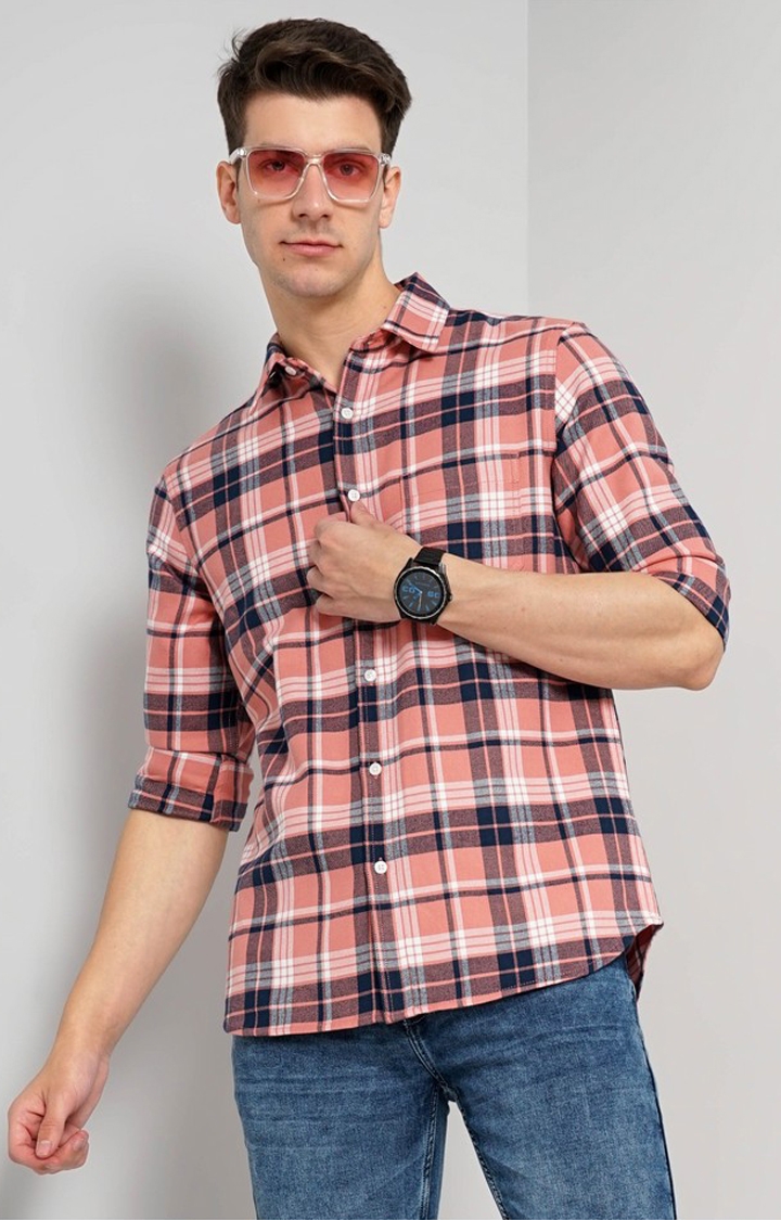 celio | Men's Pink Checked Casual Shirts