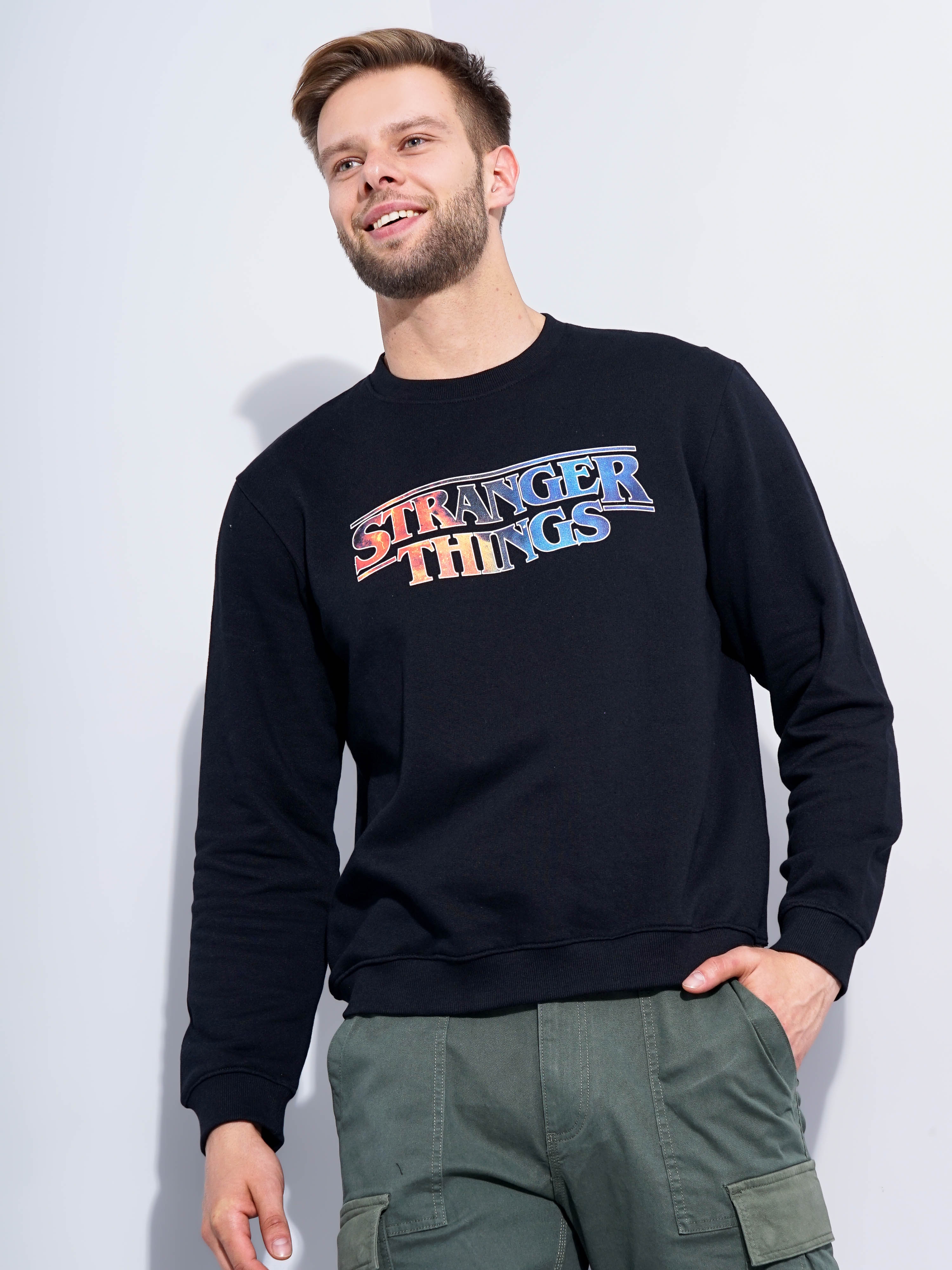 celio | Men's Black Typographic Sweatshirts