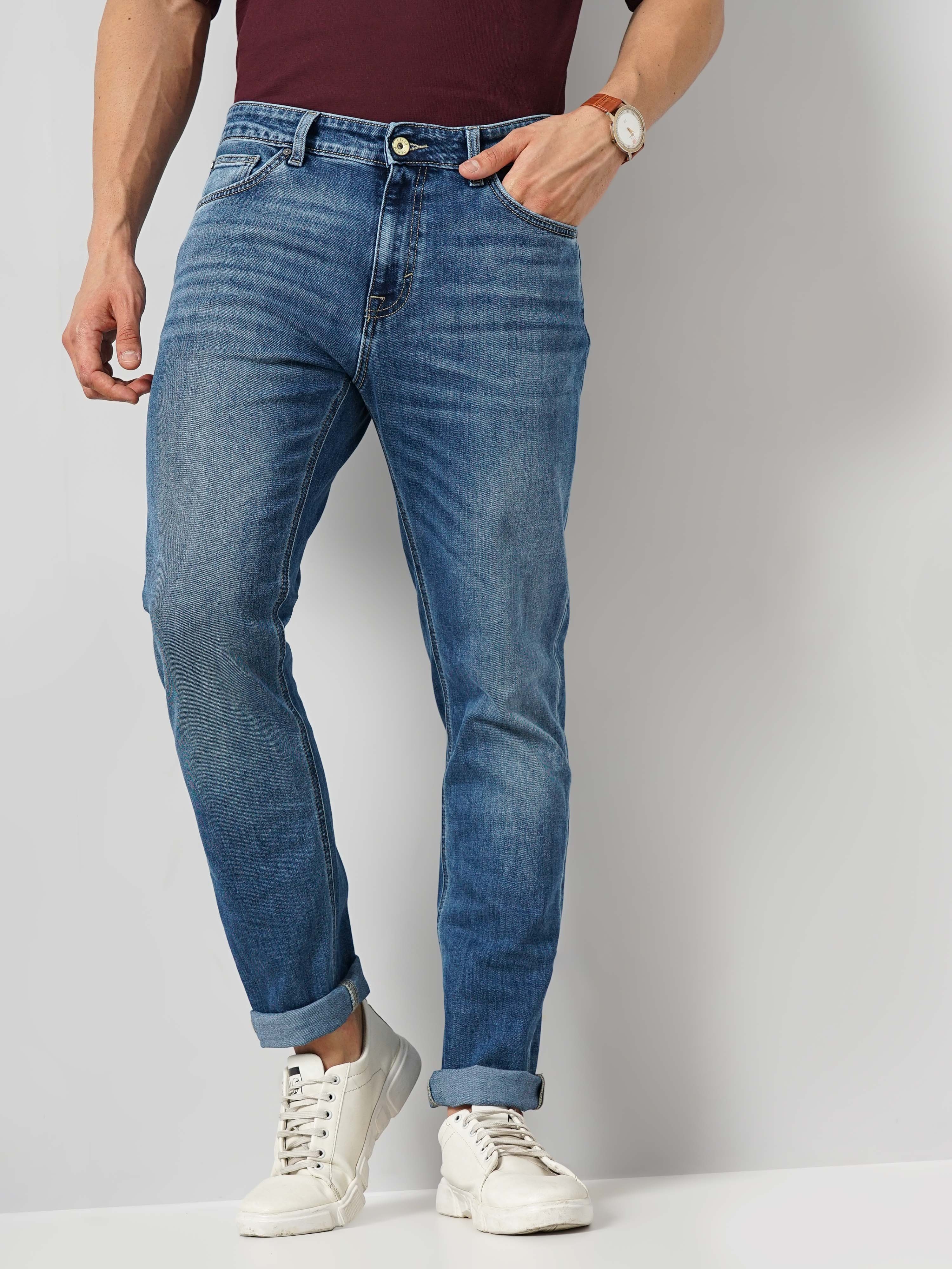 Celio Men's Solid Blue Stay Dark Cotton Jeans