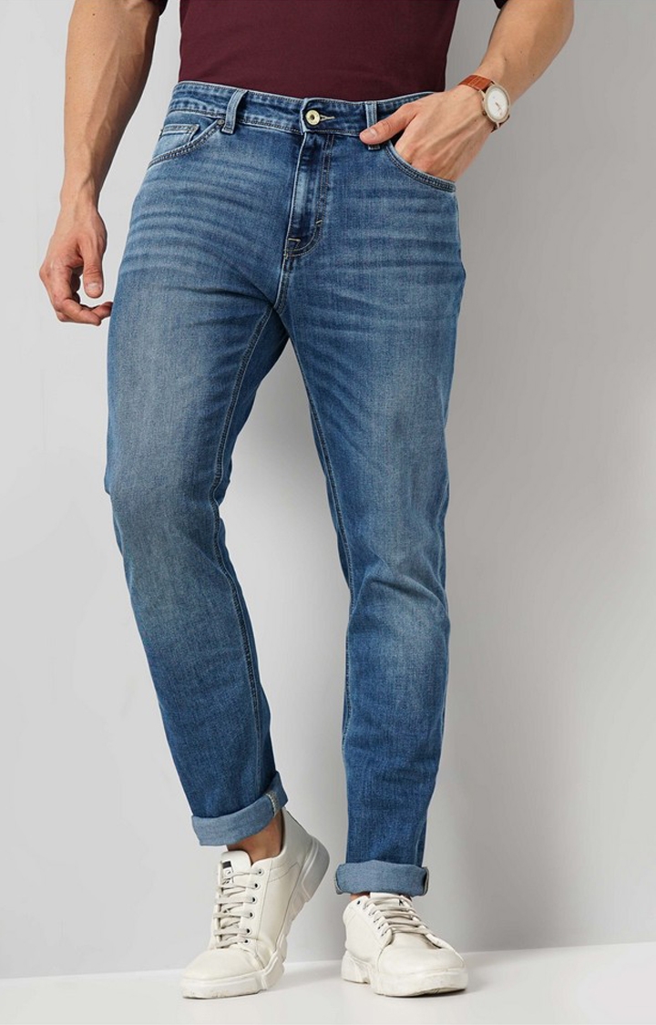 celio | Celio Men's Solid Blue Stay Dark Cotton Jeans