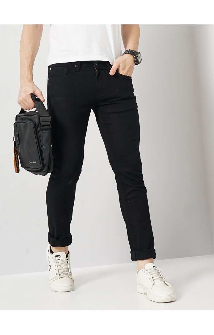 Celio Men's Solid Black Stay Dark Cotton Jeans