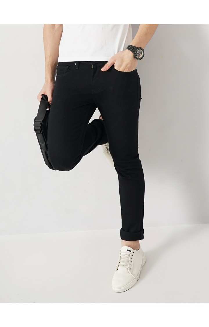 Celio Men's Solid Black Stay Dark Cotton Jeans