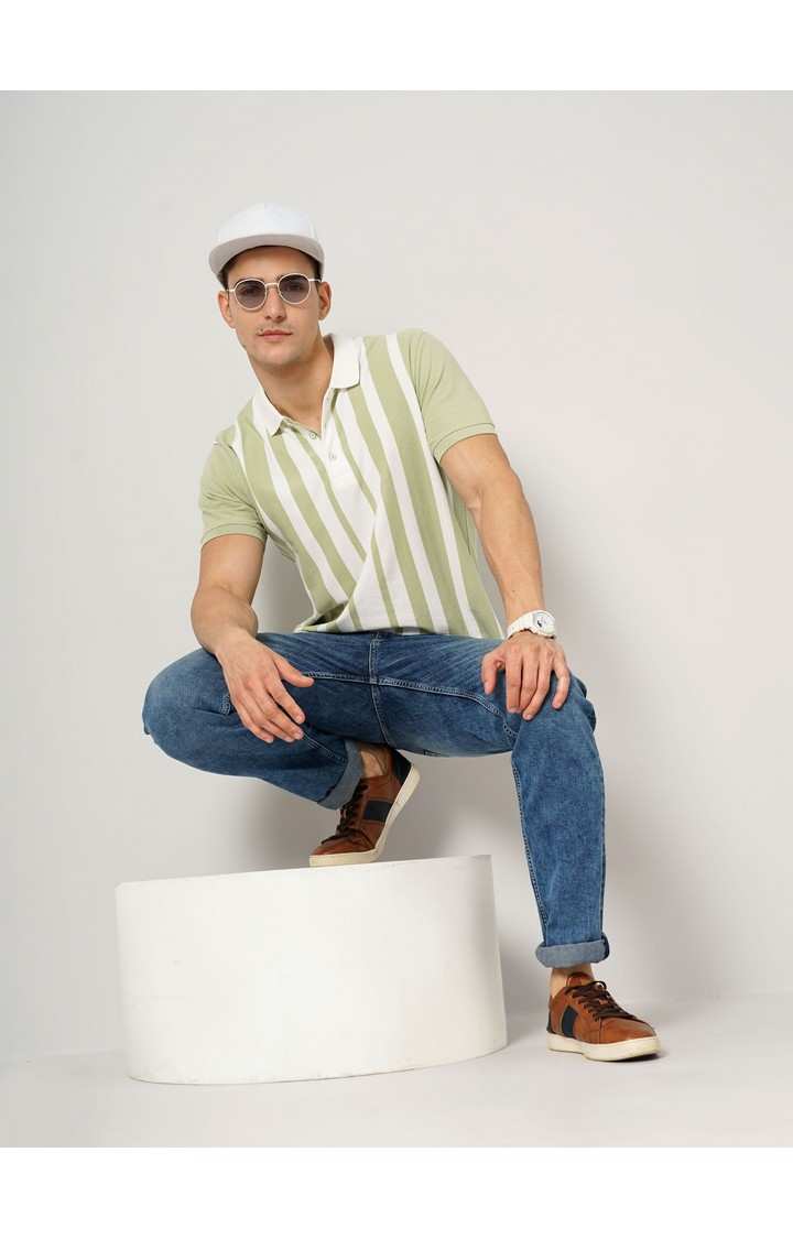 Men's Green Striped Polos