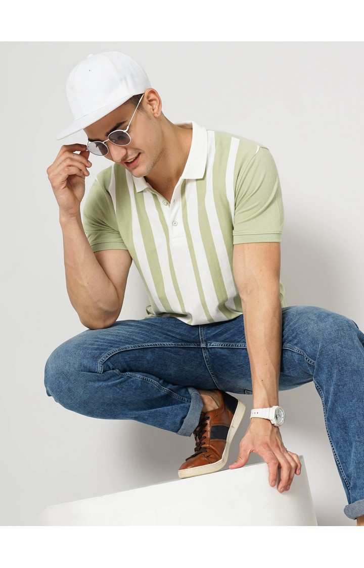 Men's Green Striped Polos