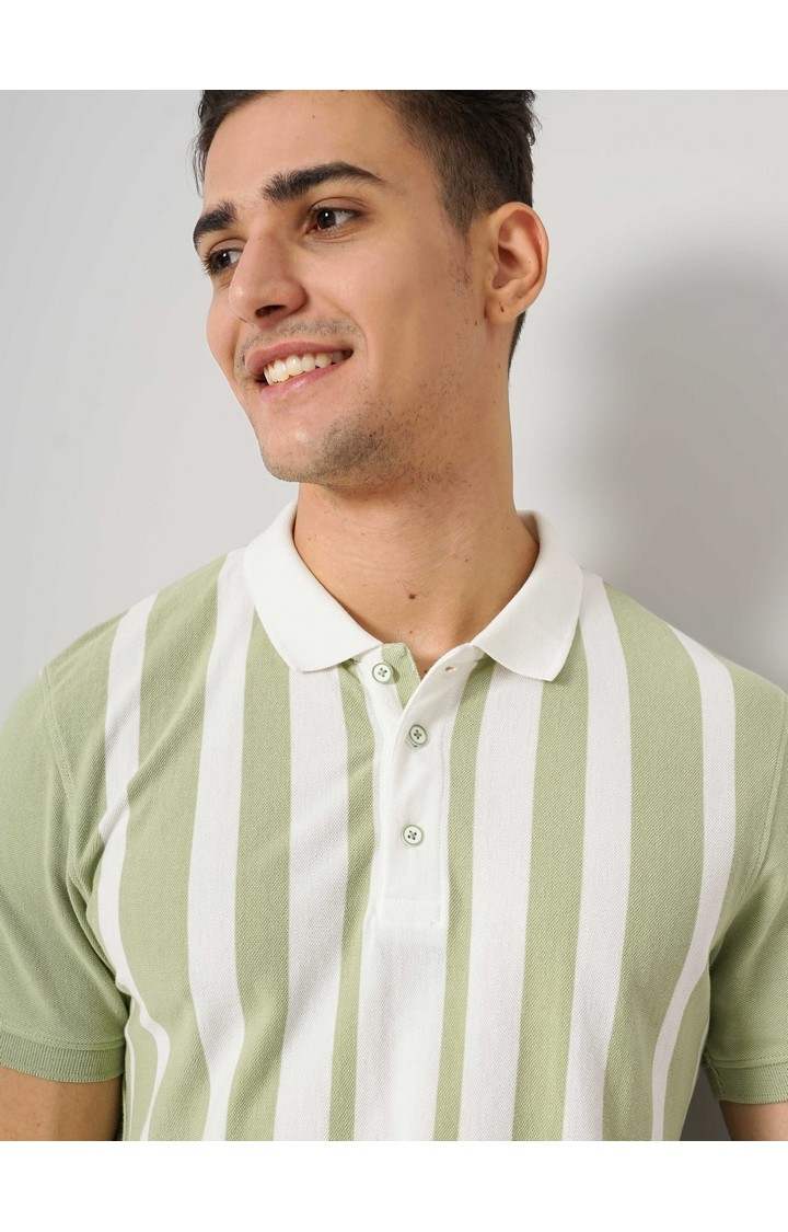 Men's Green Striped Polos