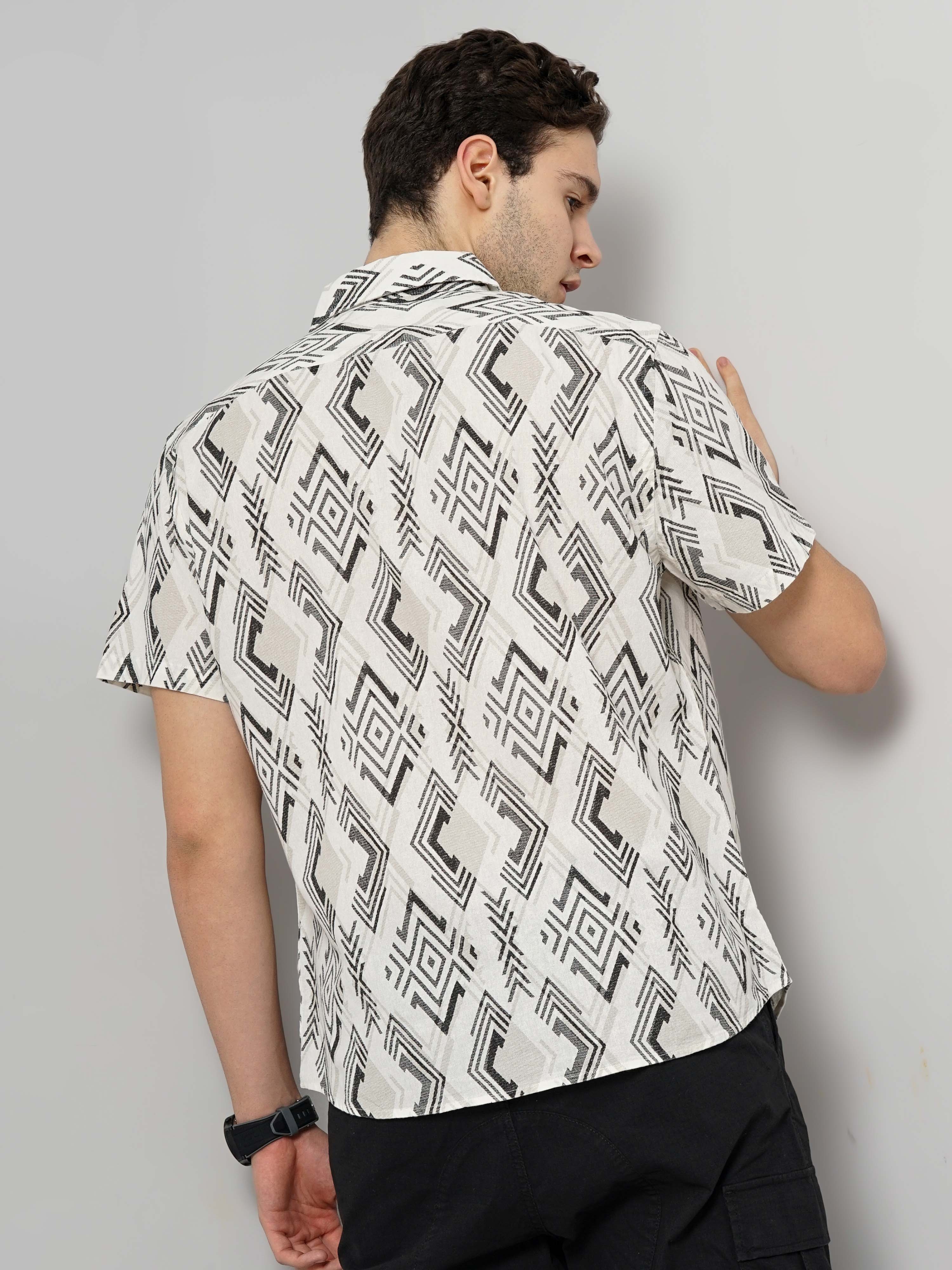 Celio Men Beige Printed Regular Fit Cotton Casual Shirt