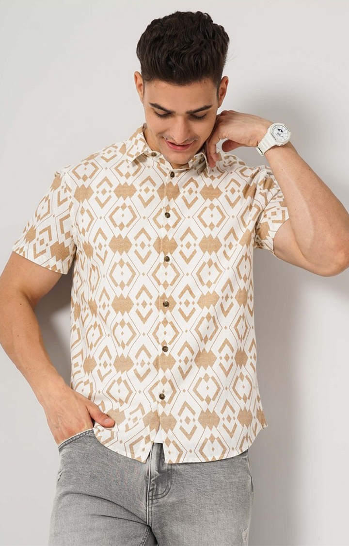 celio | Men's Beige Printed Casual Shirts