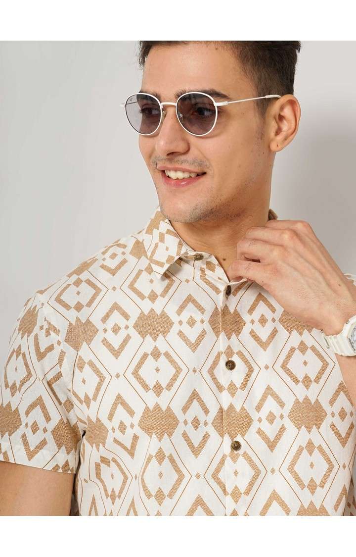 Men's Beige Printed Casual Shirts