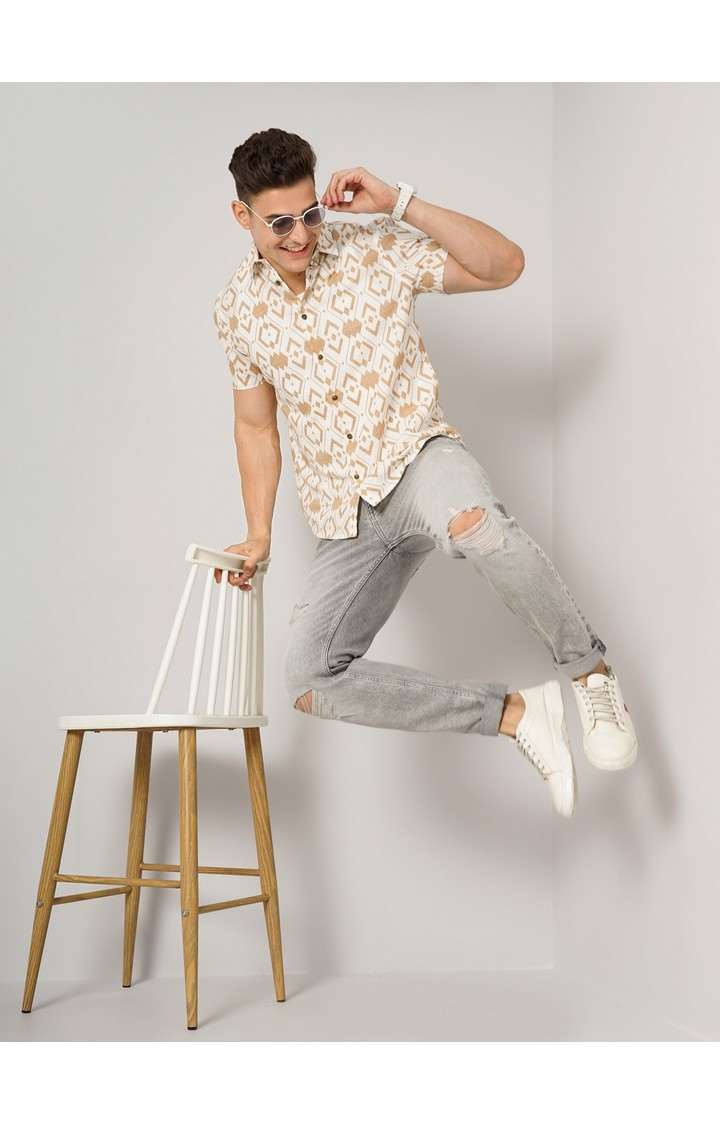 Men's Beige Printed Casual Shirts