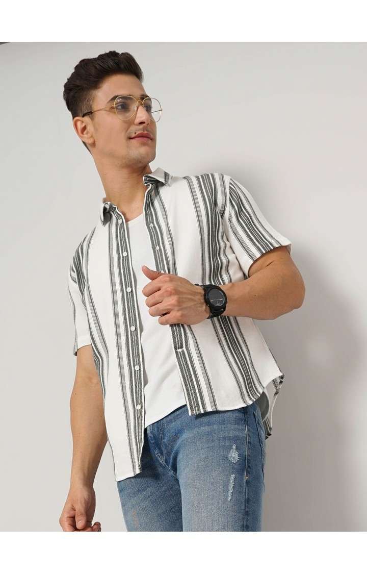 Men's White Striped Casual Shirts