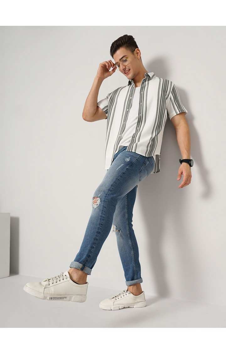 Men's White Striped Casual Shirts