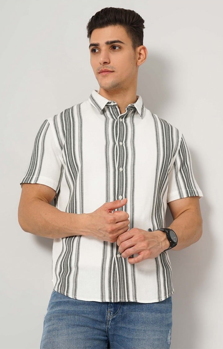 Men's White Striped Casual Shirts