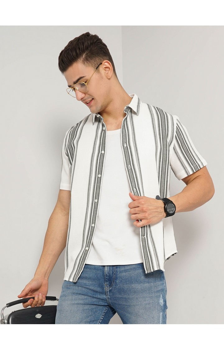 Men's White Striped Casual Shirts