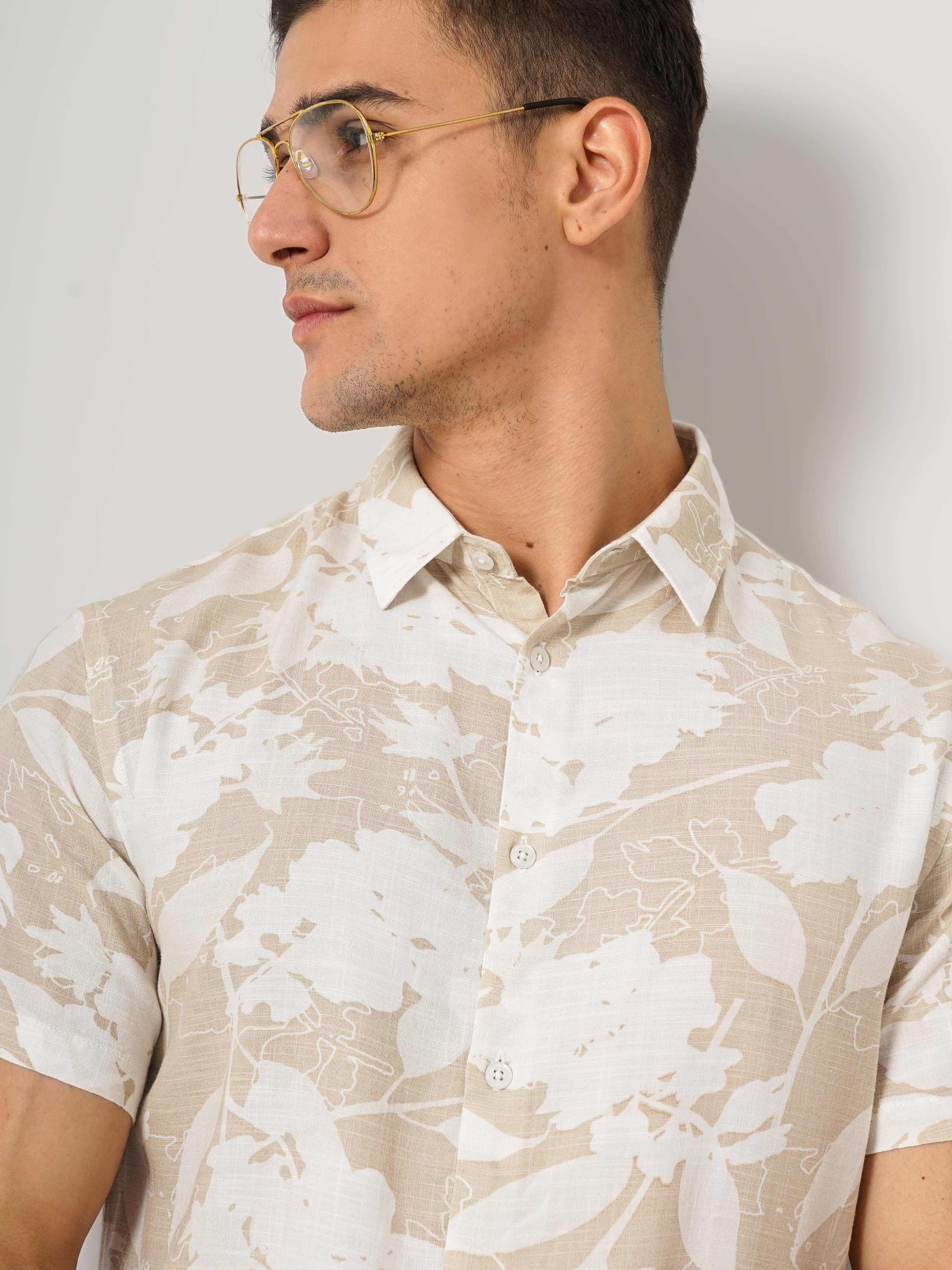 Men's Beige Printed Casual Shirts