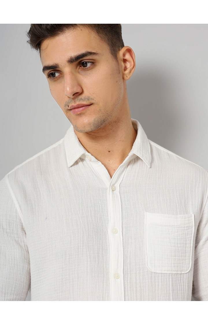 Men's White Solid Casual Shirts