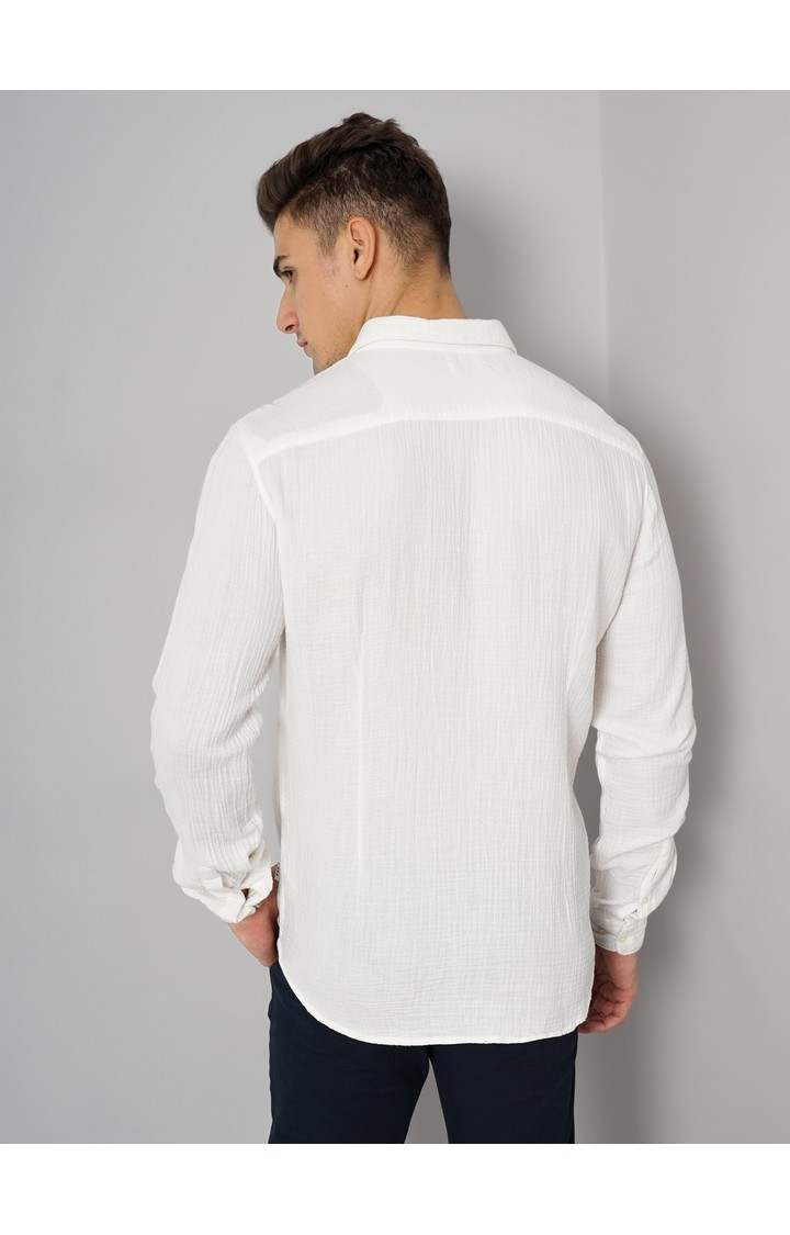 Men's White Solid Casual Shirts