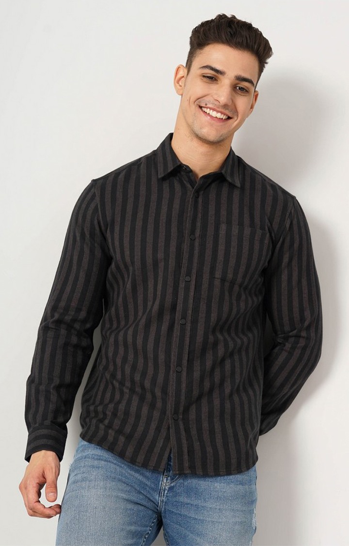 Men's Black Striped Casual Shirts