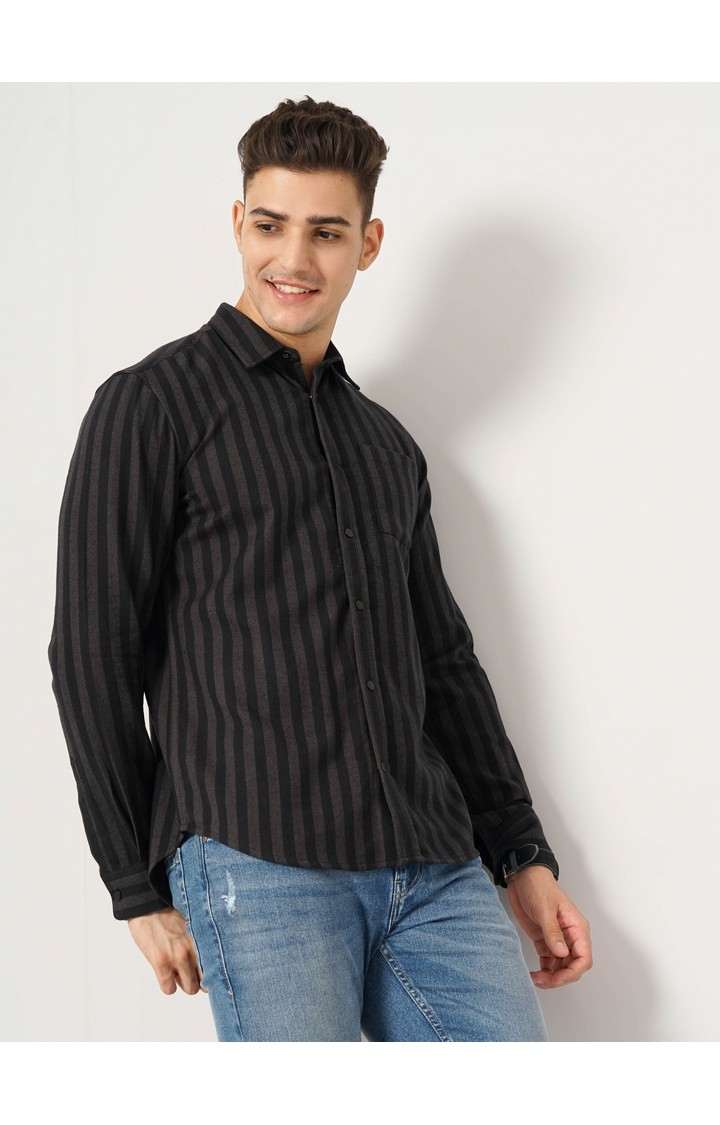 Men's Black Striped Casual Shirts