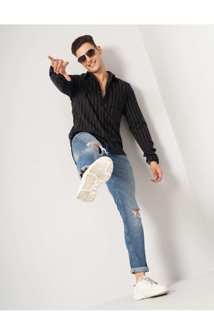 Men's Black Striped Casual Shirts
