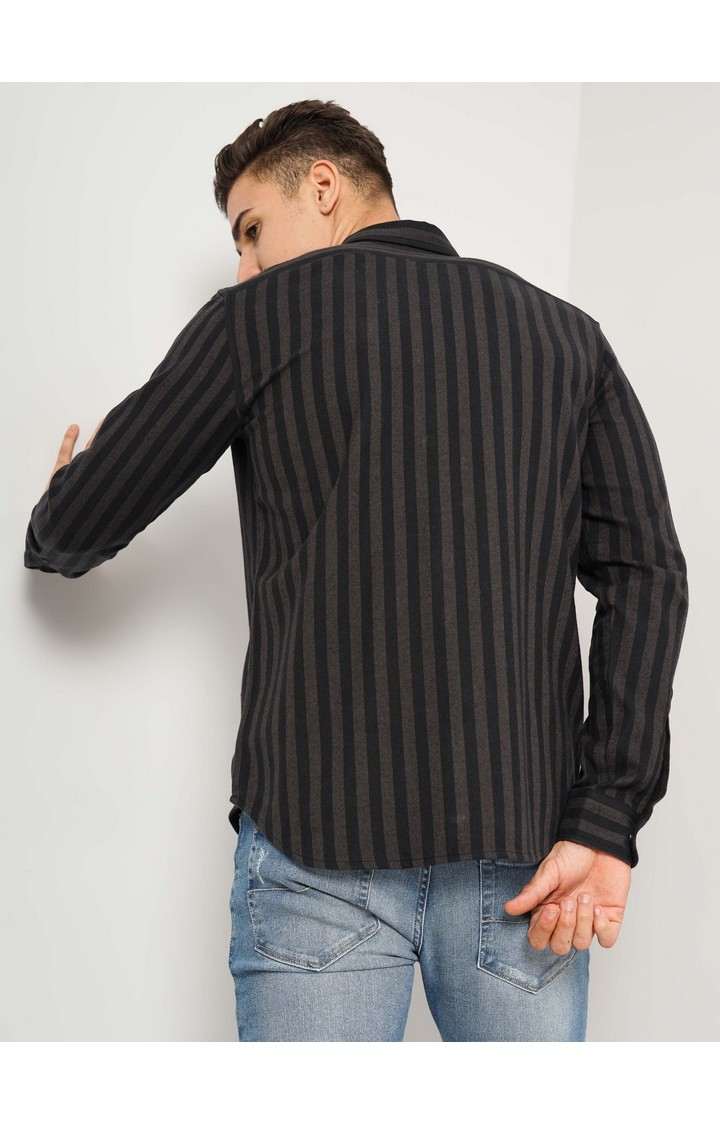 Men's Black Striped Casual Shirts