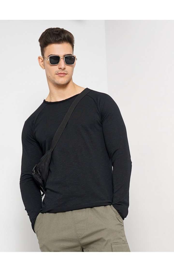 Men's Black Knitted Regular T-Shirts