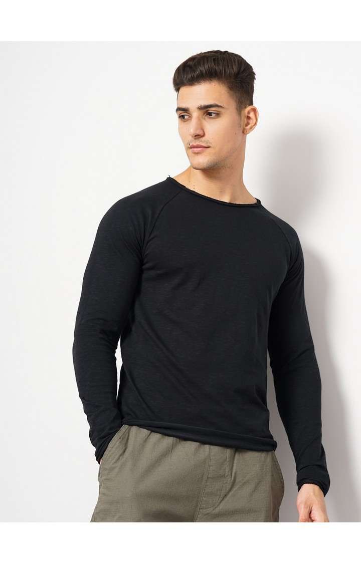 Men's Black Knitted Regular T-Shirts