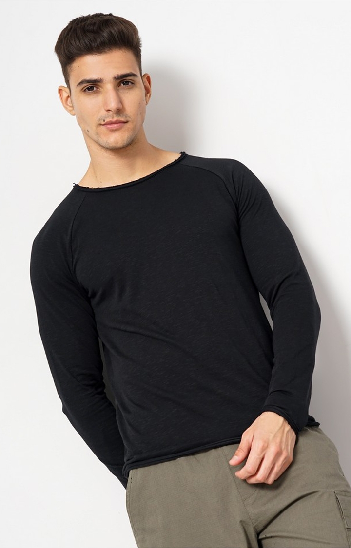 celio | Men's Black Knitted Regular T-Shirts