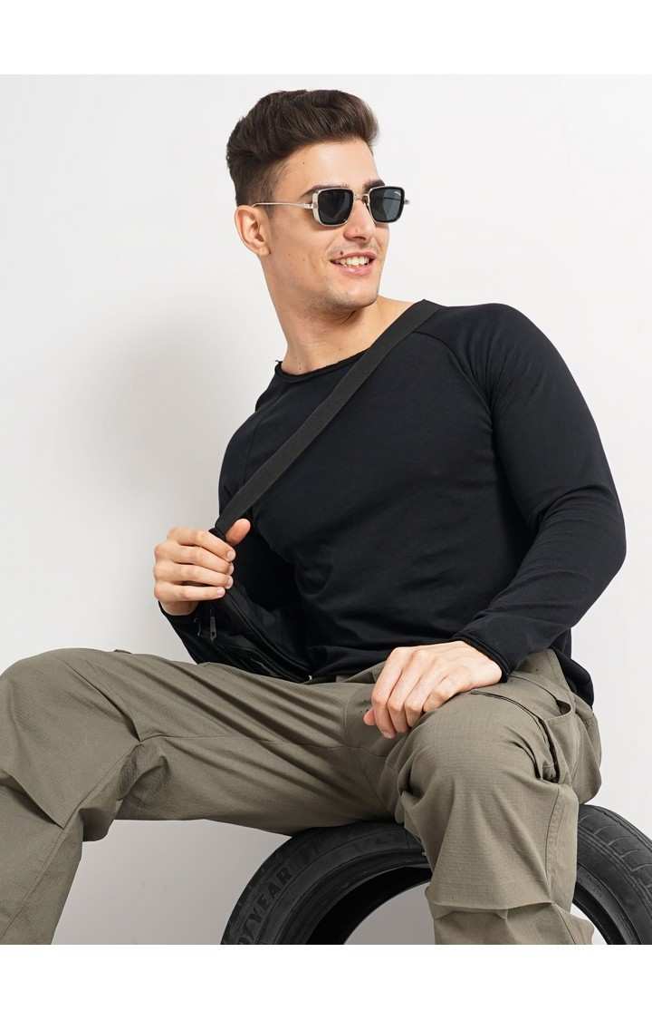 Men's Black Knitted Regular T-Shirts