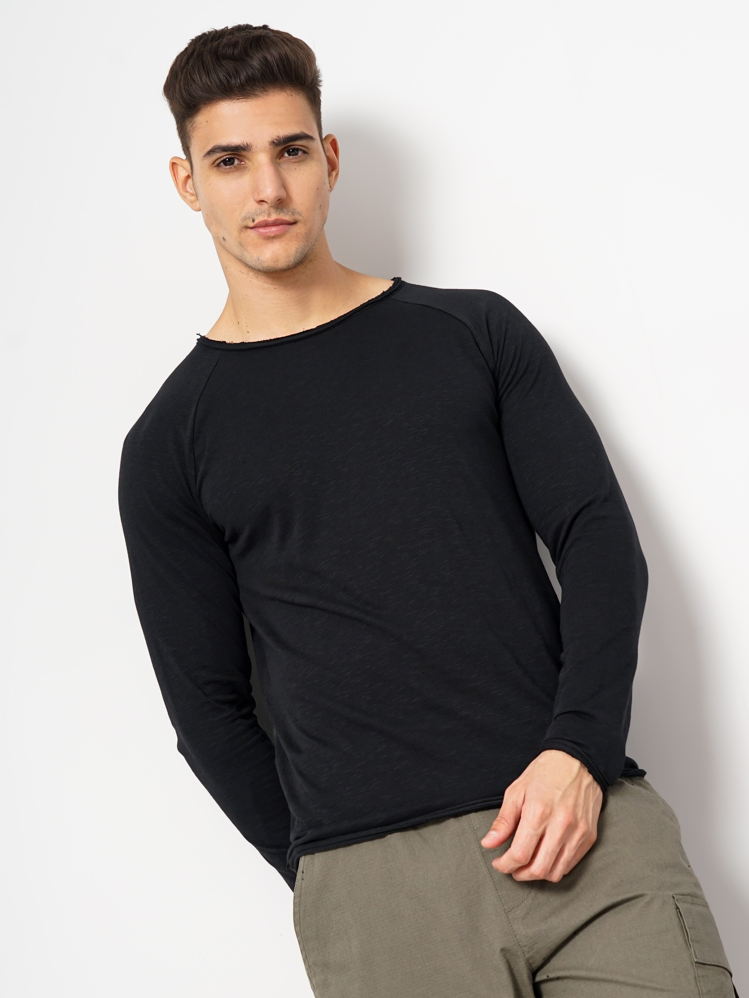 Men's Black Knitted Regular T-Shirts