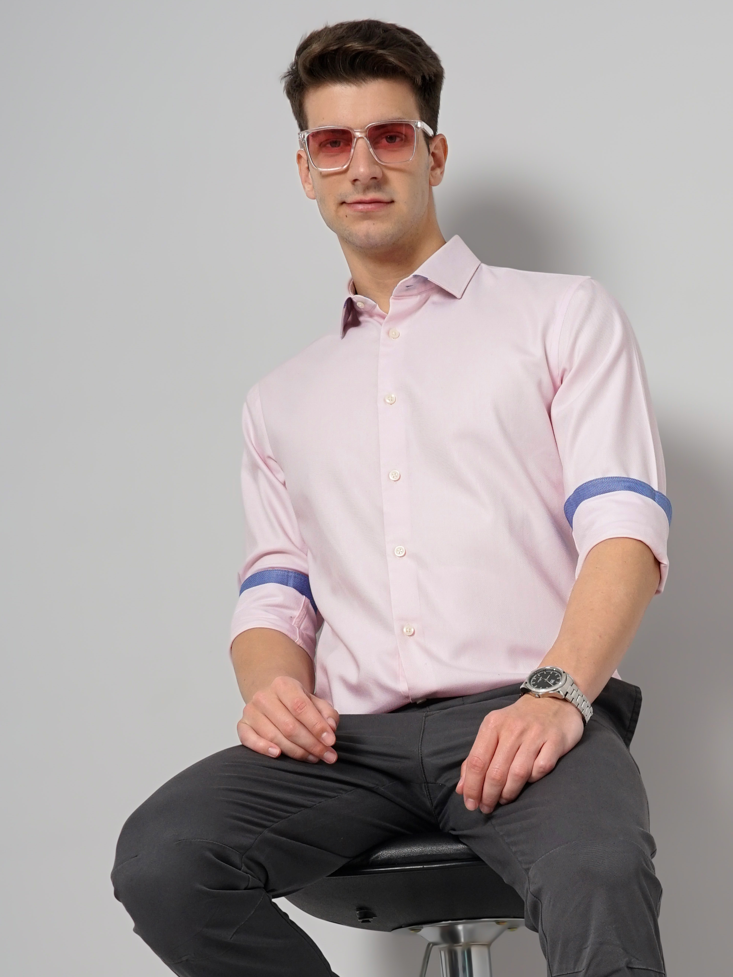 Buy Men's Trig Soft Pink Linen Shirt Online | SNITCH