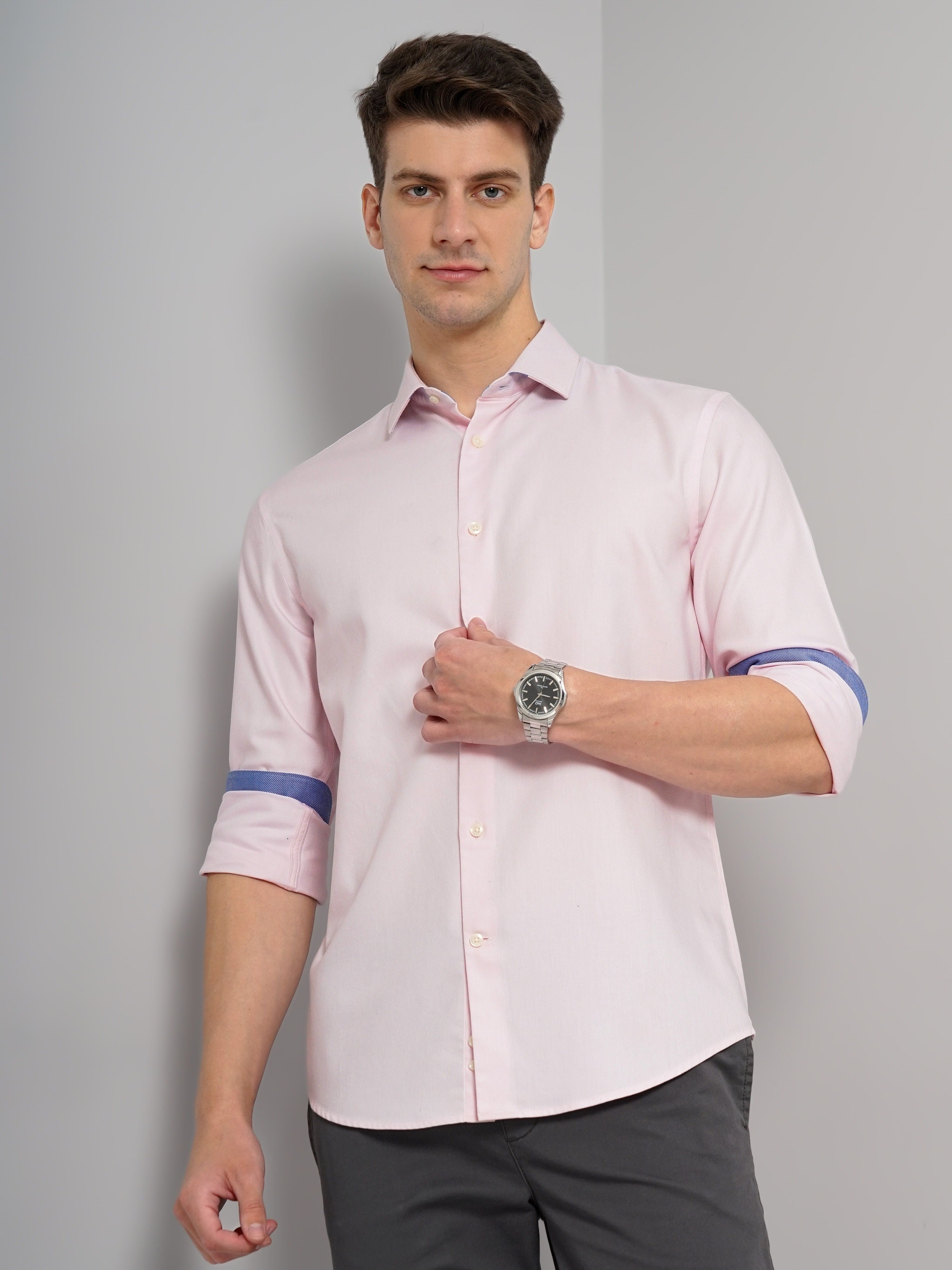 celio | Men's Pink Solid Casual Shirts
