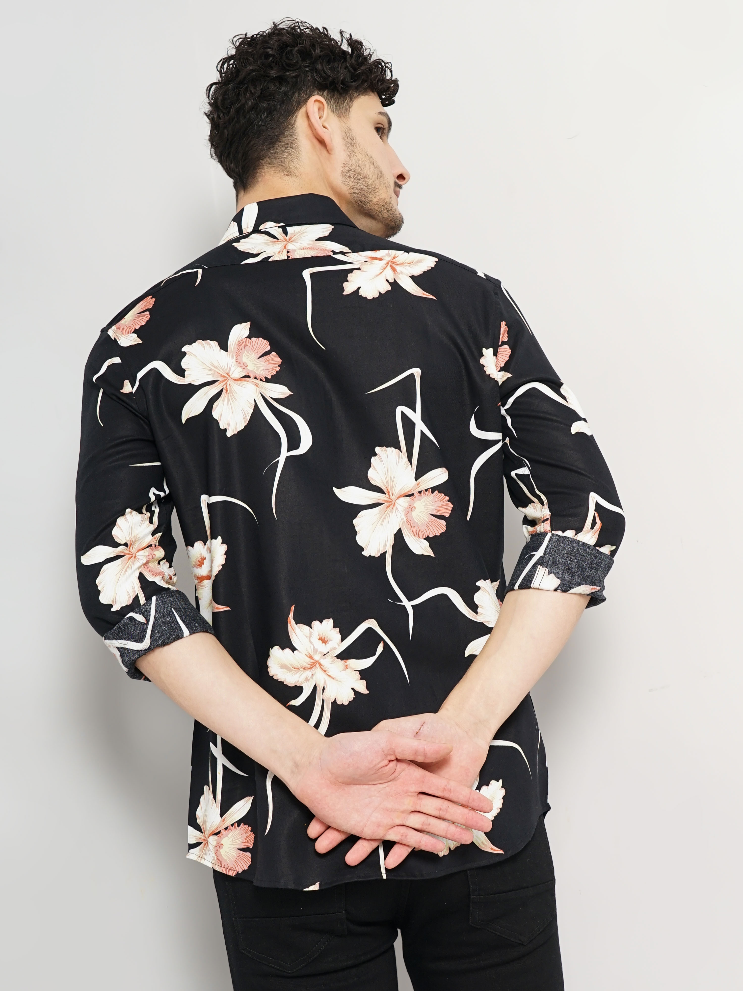 Celio Men's Floral Black Full Sleeve Casual Shirt
