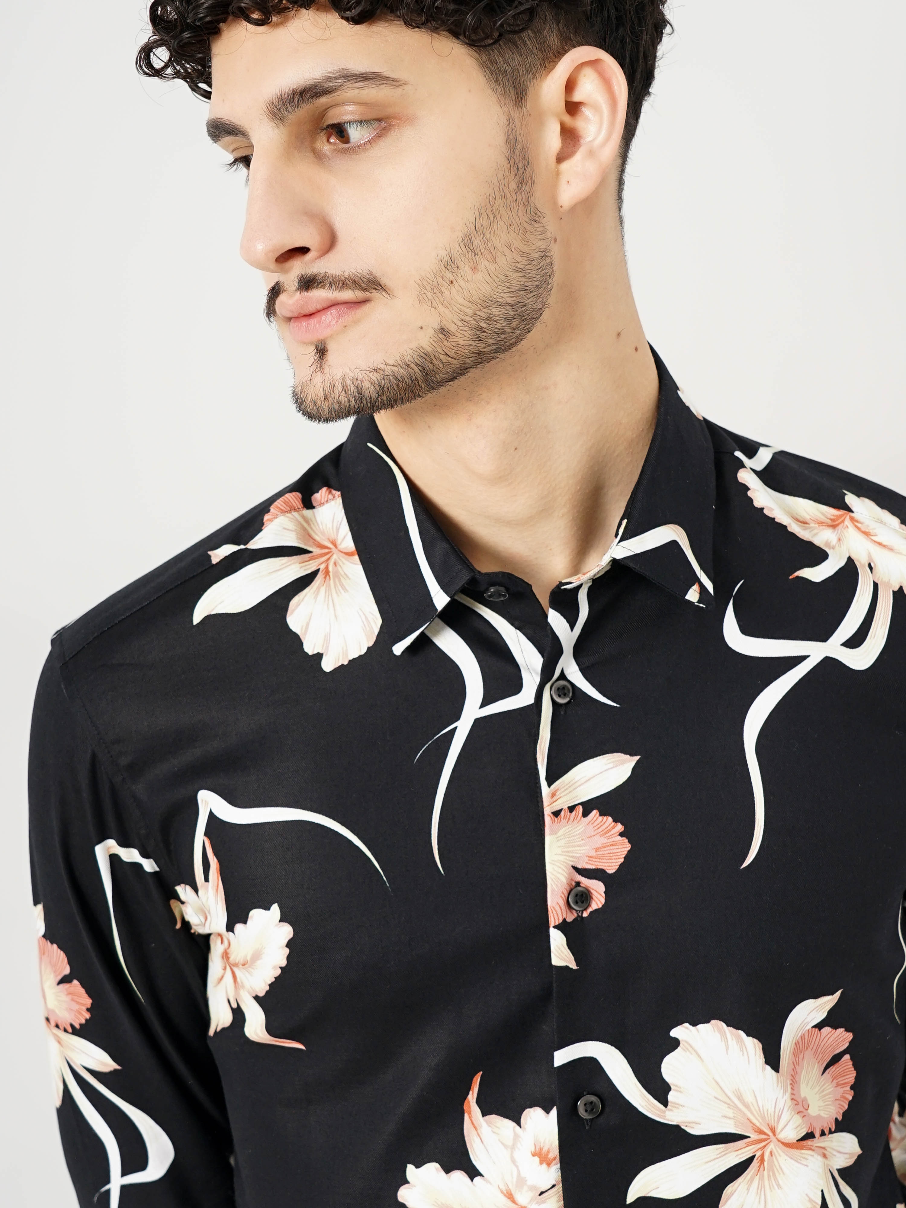 Celio Men's Floral Black Full Sleeve Casual Shirt