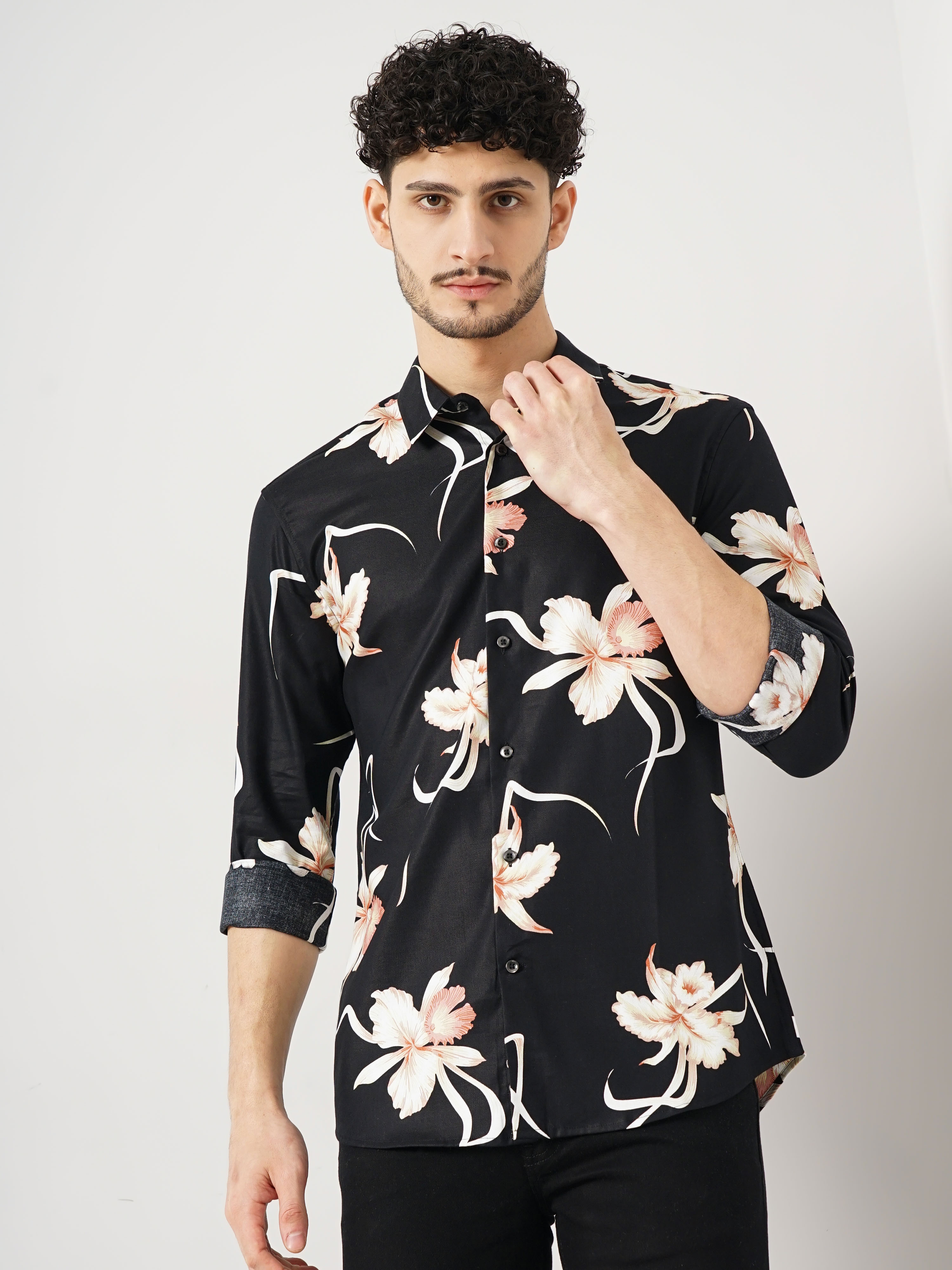 celio | Celio Men's Floral Black Full Sleeve Casual Shirt