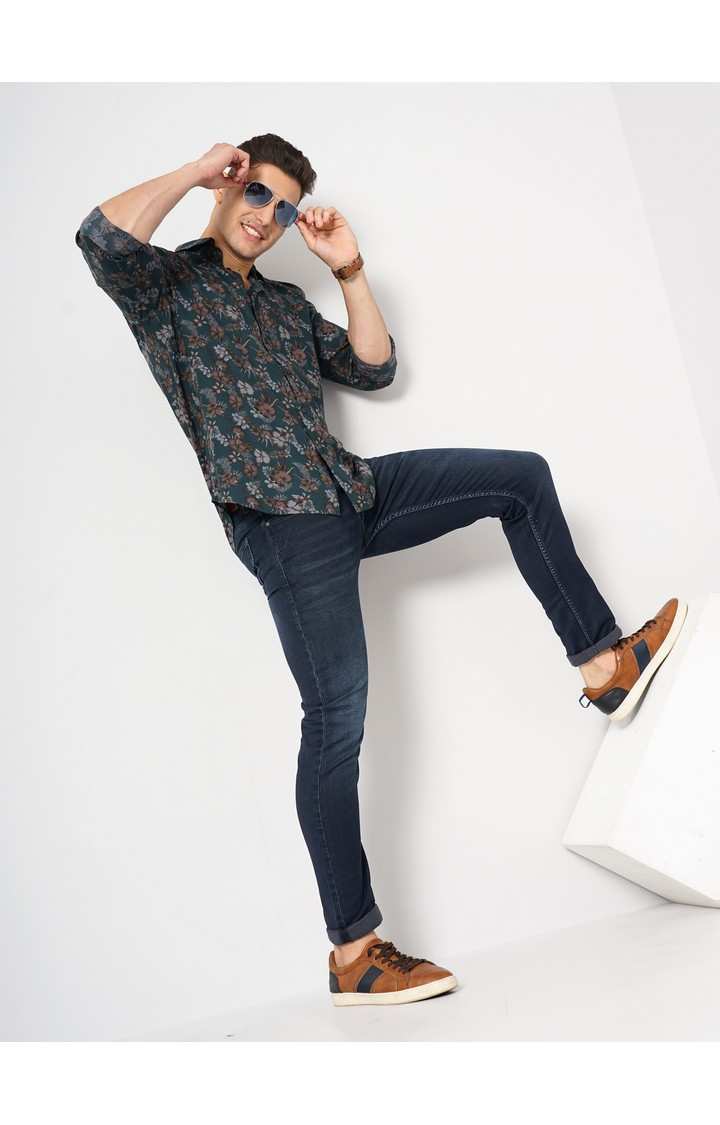 Men's Blue Floral Casual Shirts