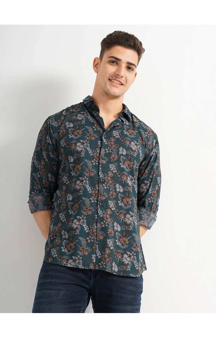 Men's Blue Floral Casual Shirts