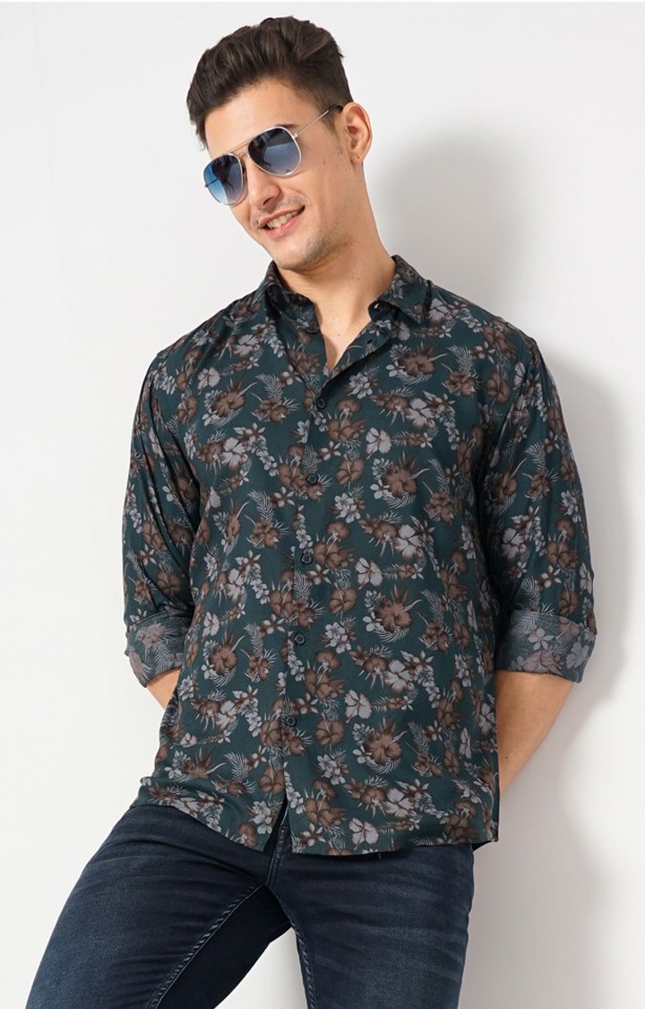 Men's Blue Floral Casual Shirts