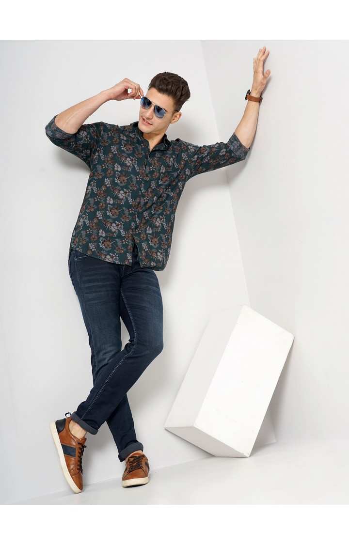 Men's Blue Floral Casual Shirts
