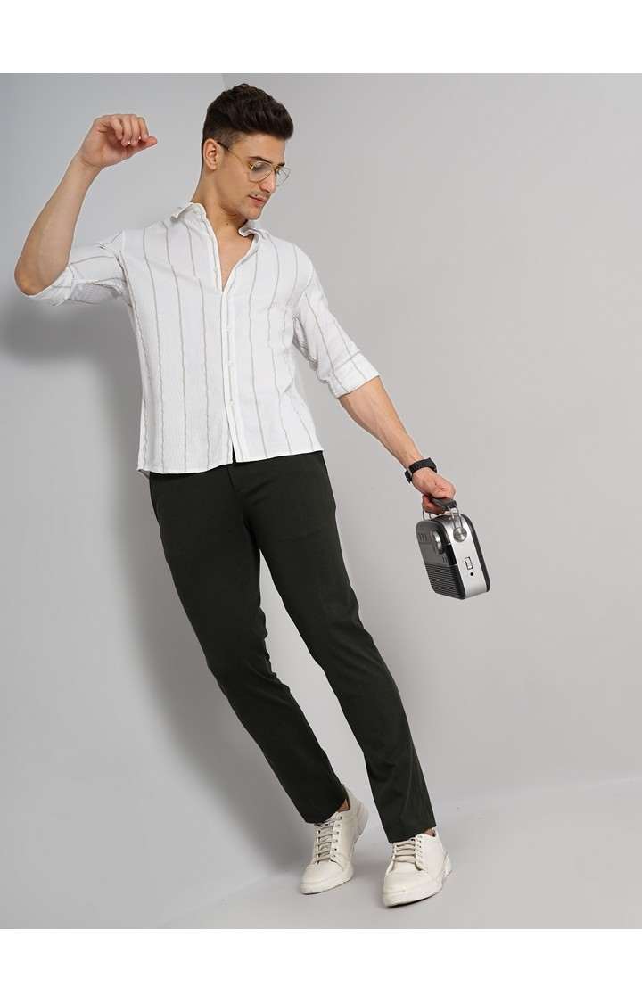 Men's White Striped Casual Shirts